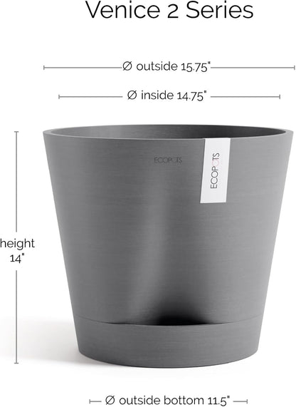 Venice 2 Round Flower Planter with Water Reservoir, White Grey, 8"