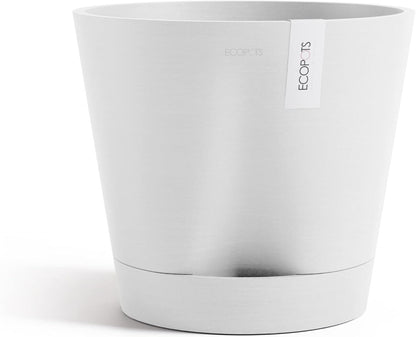 Venice 2 Round Flower Planter with Water Reservoir, White Grey, 8"