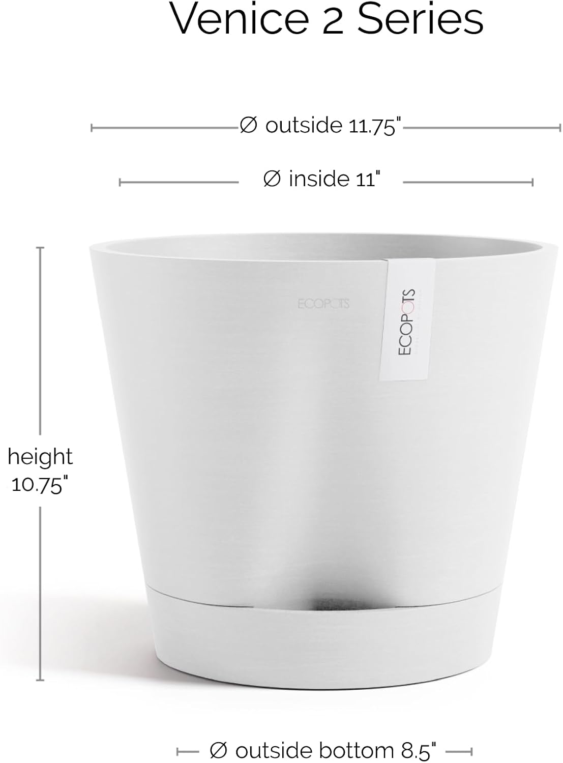 Venice 2 Round Flower Planter with Water Reservoir, White Grey, 8"