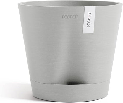 Venice 2 Round Flower Planter with Water Reservoir, White Grey, 8"
