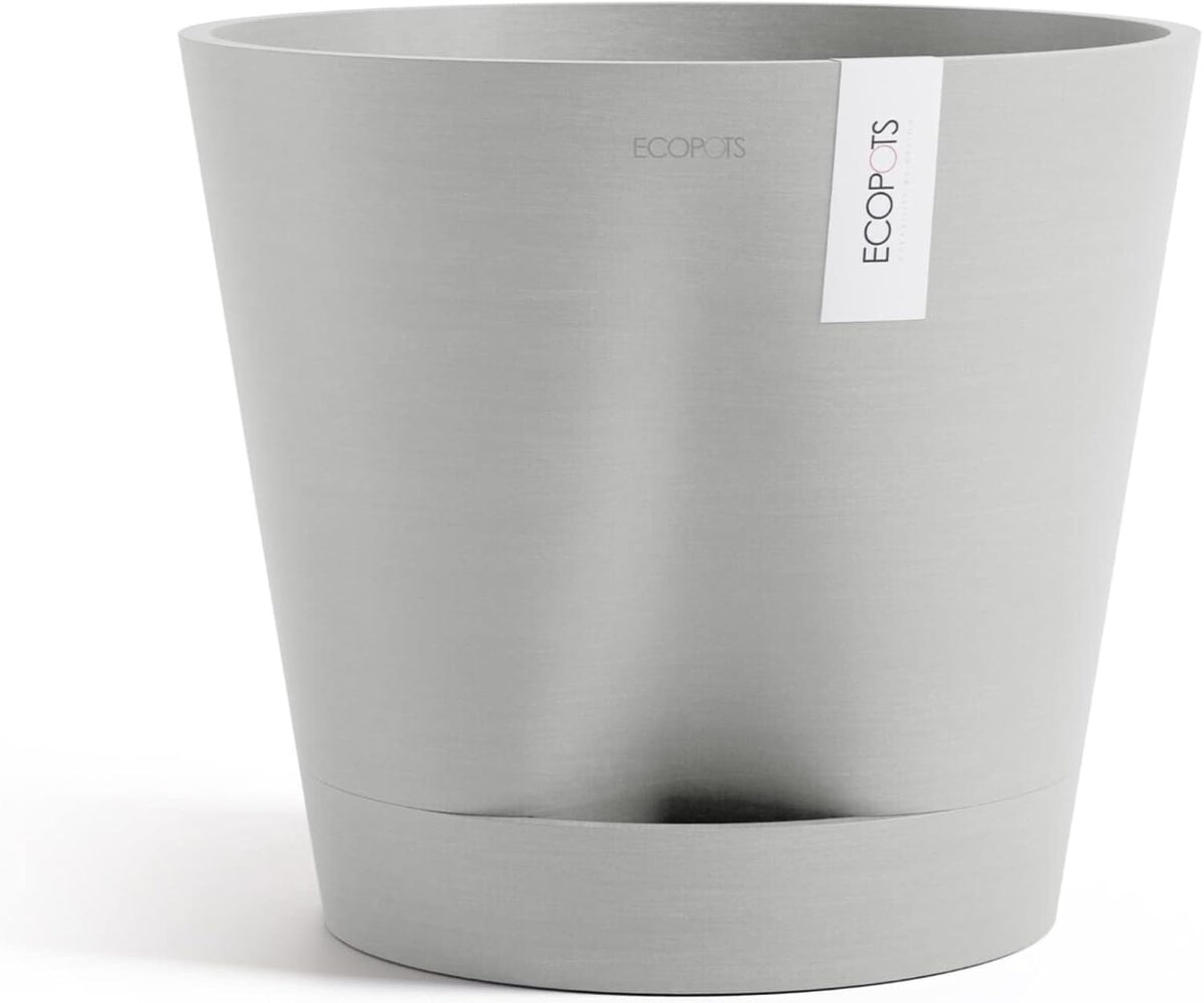 Venice 2 Round Flower Planter with Water Reservoir, White Grey, 8"