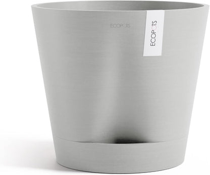 Venice 2 Round Flower Planter with Water Reservoir, White Grey, 8"