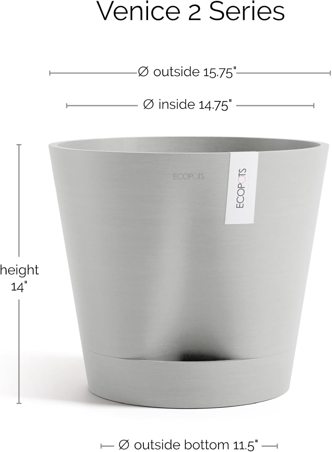 Venice 2 Round Flower Planter with Water Reservoir, White Grey, 8"
