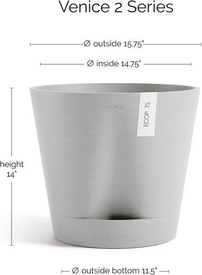 Venice 2 Round Flower Planter with Water Reservoir, White Grey, 8"
