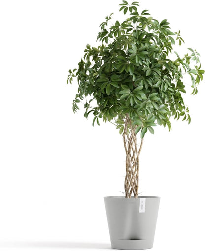 Venice 2 Round Flower Planter with Water Reservoir, White Grey, 8"