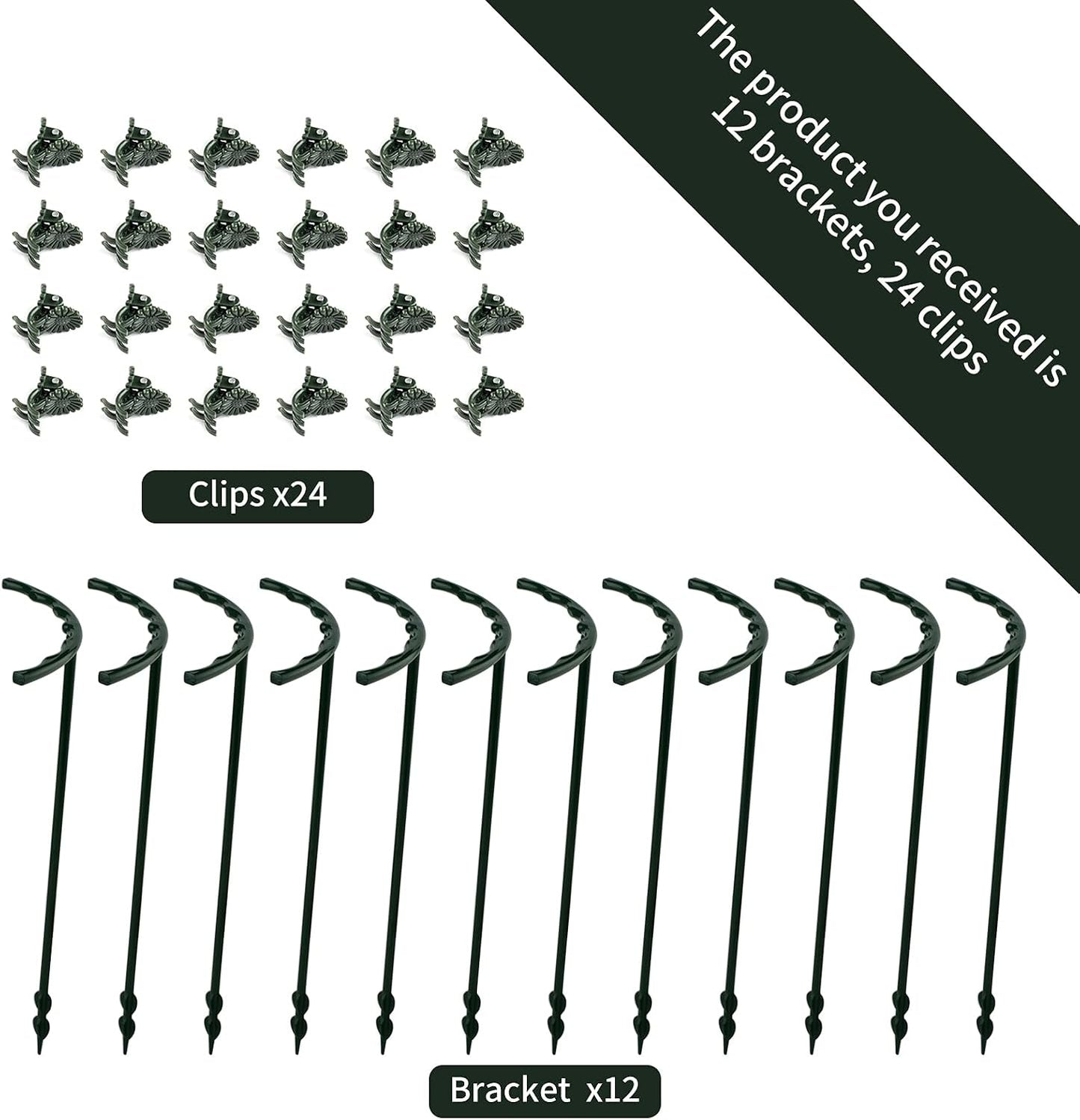 12 Pack Plant Support Stakes with 24 Pcs Clips, Half Round Ring Plastic Cage Holder Flower Pot Climbing Trellis for Small Vegetable,Indoor Plants