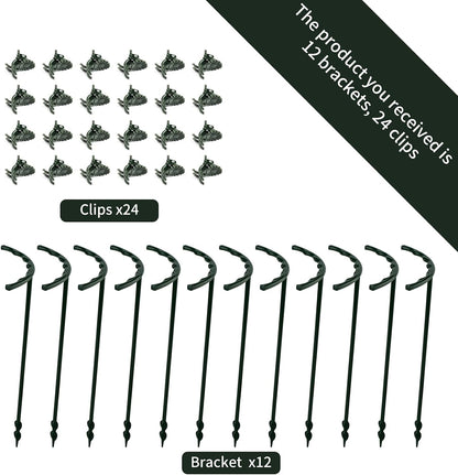 12 Pack Plant Support Stakes with 24 Pcs Clips, Half Round Ring Plastic Cage Holder Flower Pot Climbing Trellis for Small Vegetable,Indoor Plants