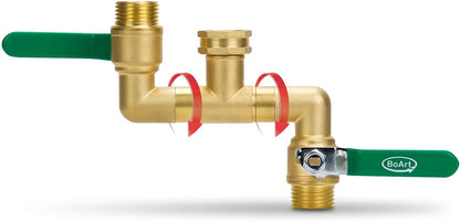 2 Way Heavy Duty Brass Garden Hose Splitter, 360° Rotatable Y Valve, Full Flow Large Ball Valve, Long Handle, Thickened Solid Brass, 3/4" GHT Thread for Outdoor Faucet, Lawn Irrigation, Car Wash
