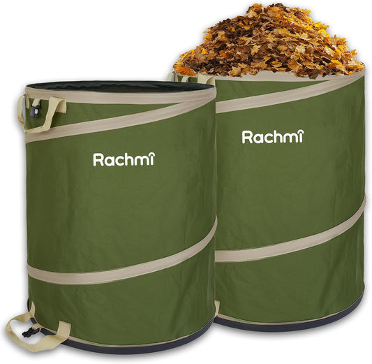 47 Gallon Collapsible Pop-Up Trash Can 2-Pack with Hard Bottom Green