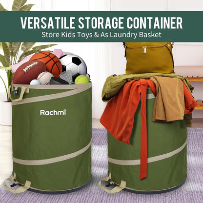 47 Gallon Collapsible Pop-Up Trash Can 2-Pack with Hard Bottom Green