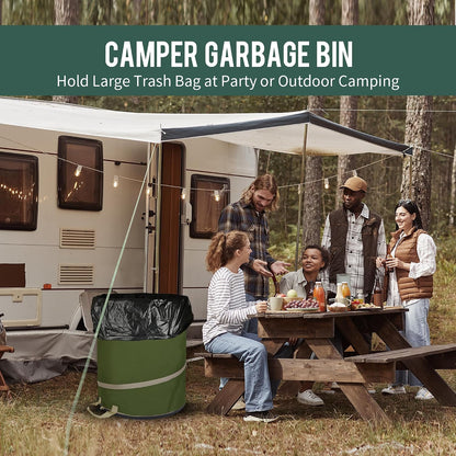 47 Gallon Collapsible Pop-Up Trash Can 2-Pack with Hard Bottom Green