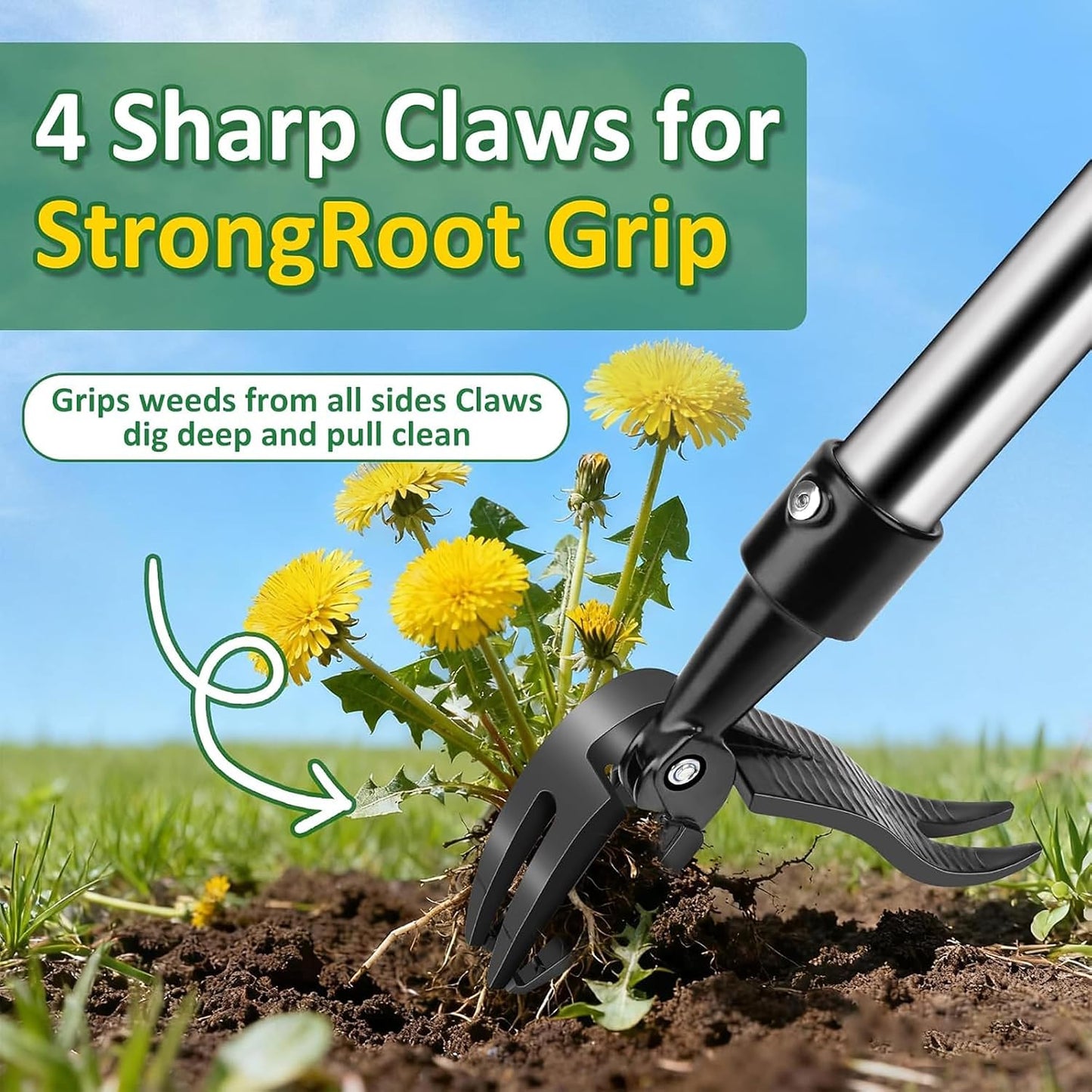 Stand-Up Weeder Tool, Long Handle 4-Claw Weed Puller