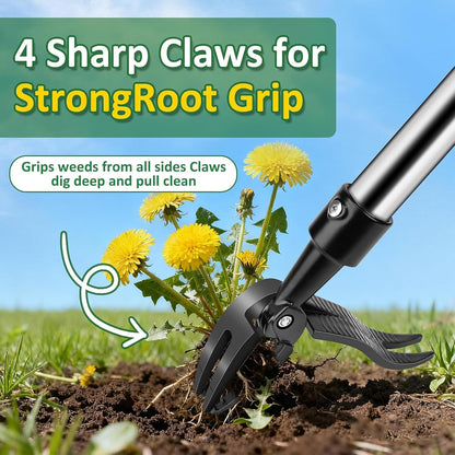 Stand-Up Weeder Tool, Long Handle 4-Claw Weed Puller