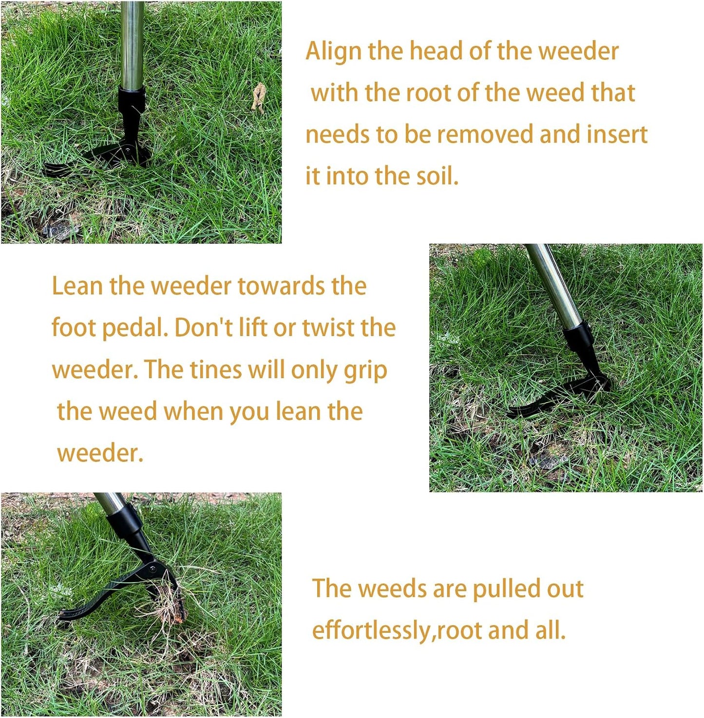 Stand-Up Weeder Tool, Long Handle 4-Claw Weed Puller