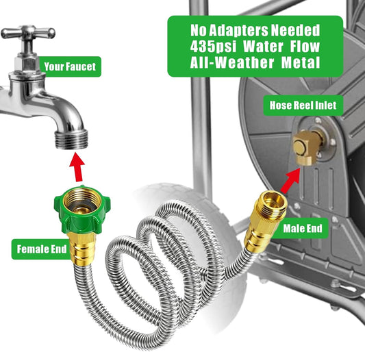 Short Garden Hose Connector 3FT, Metal Hose Connector for Hose Reel