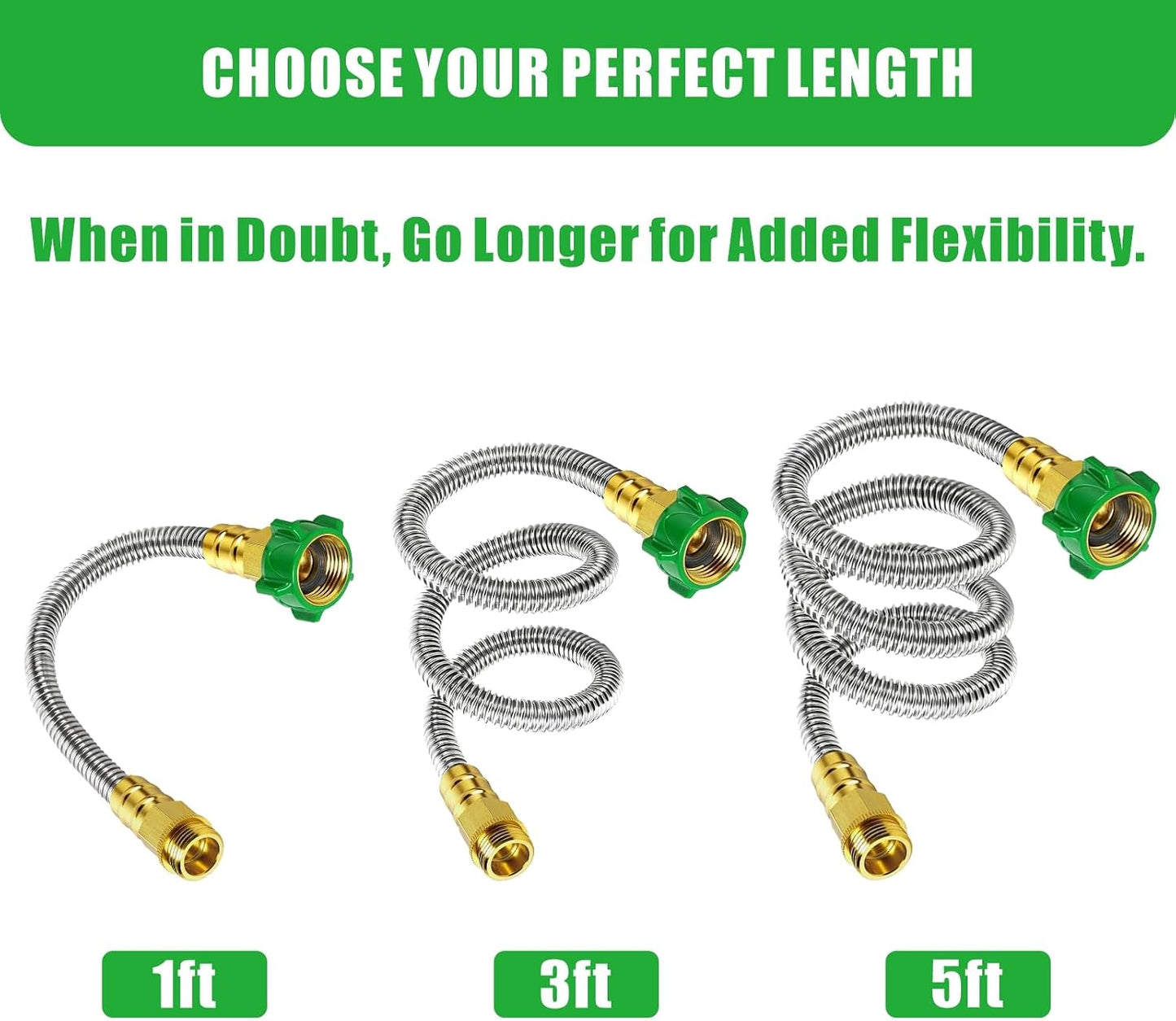 Short Garden Hose Connector 3FT, Metal Hose Connector for Hose Reel