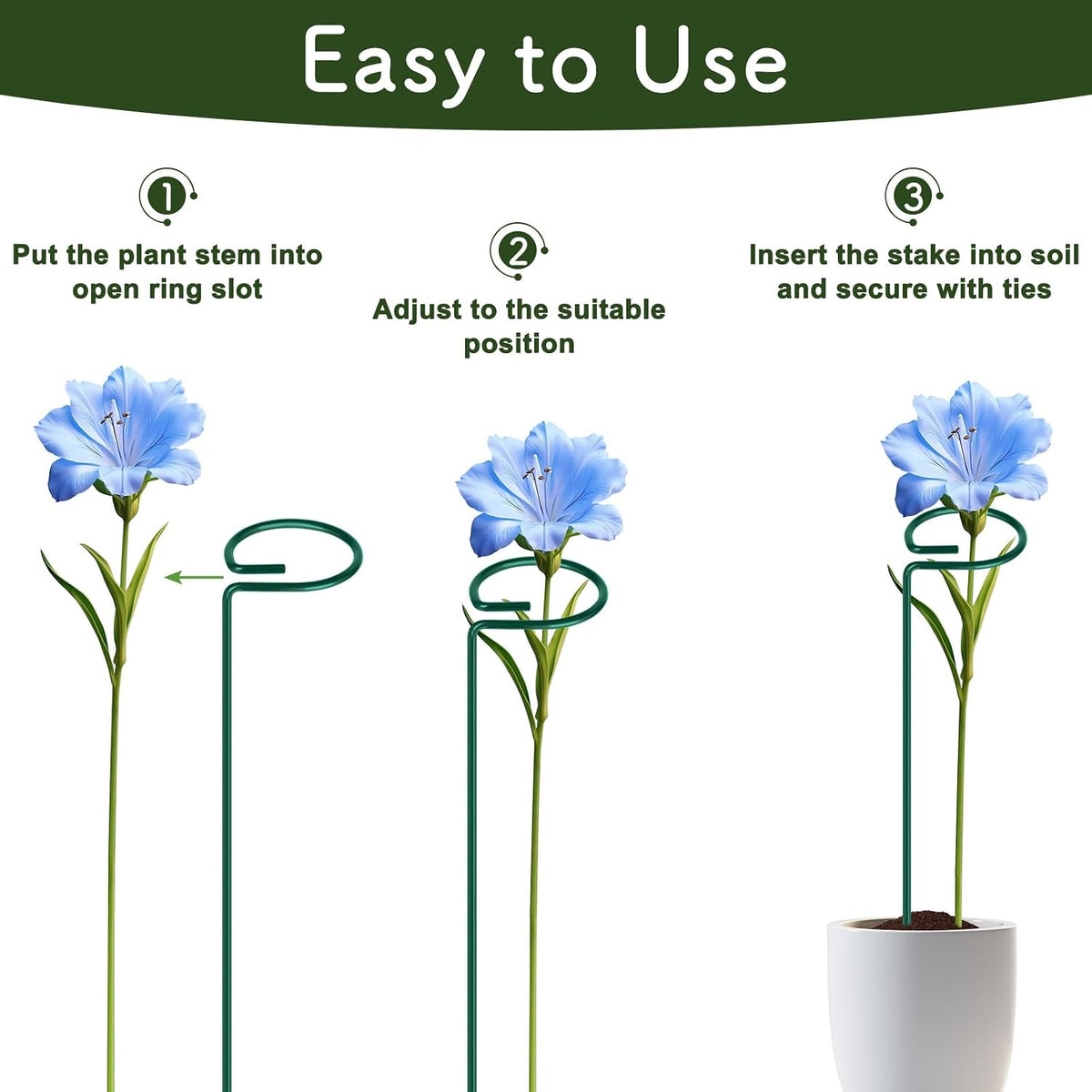 16 Inch 12 Pack Plant Support Stakes, Metal Garden Flower Stakes and Supports for Outdoor Plants, Plant Stem Support with 24 Twist Ties for Amaryllis Lily Rose Peony Tomatoes Gladiolus