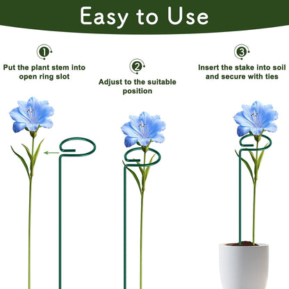 16 Inch 12 Pack Plant Support Stakes, Metal Garden Flower Stakes and Supports for Outdoor Plants, Plant Stem Support with 24 Twist Ties for Amaryllis Lily Rose Peony Tomatoes Gladiolus