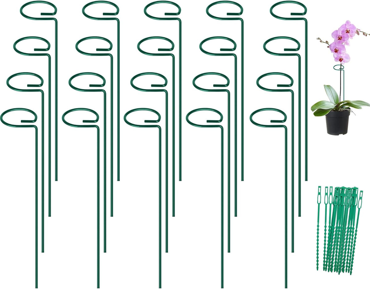 16 Inch 12 Pack Plant Support Stakes, Metal Garden Flower Stakes and Supports for Outdoor Plants, Plant Stem Support with 24 Twist Ties for Amaryllis Lily Rose Peony Tomatoes Gladiolus