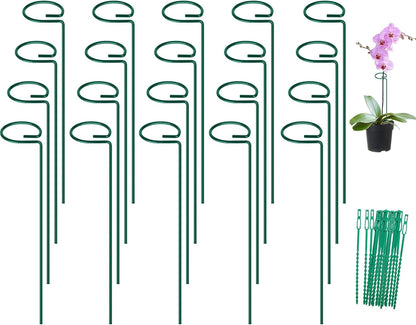 16 Inch 12 Pack Plant Support Stakes, Metal Garden Flower Stakes and Supports for Outdoor Plants, Plant Stem Support with 24 Twist Ties for Amaryllis Lily Rose Peony Tomatoes Gladiolus