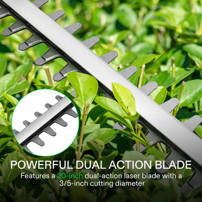 20" Cordless Hedge Trimmer, 20V Electric Bush Trimmer, 1400 RPM Shrub Trimmer, Dual-Action Laser Blade, 3/5" Cutting Capacity, Lightweight & Compact Trimmer, Battery and Fast Charger Included
