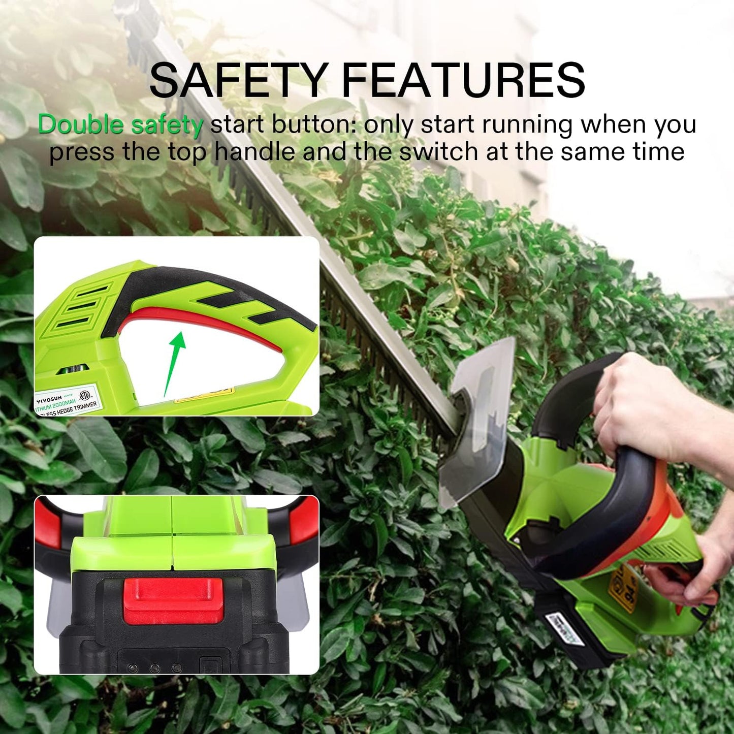 20" Cordless Hedge Trimmer, 20V Electric Bush Trimmer, 1400 RPM Shrub Trimmer, Dual-Action Laser Blade, 3/5" Cutting Capacity, Lightweight & Compact Trimmer, Battery and Fast Charger Included