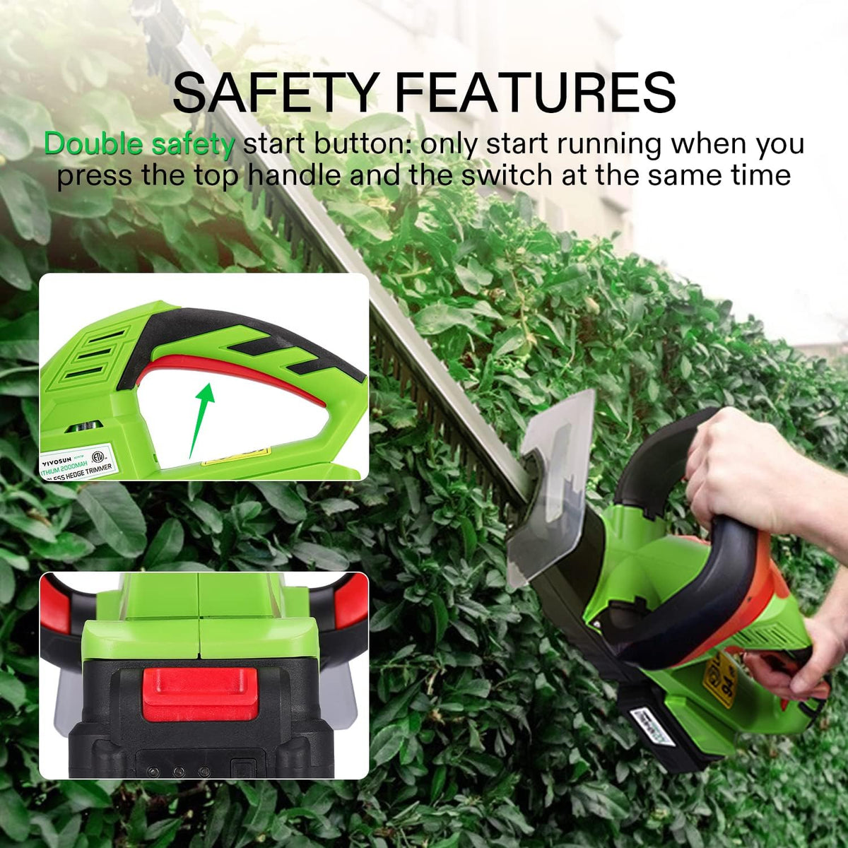 20" Cordless Hedge Trimmer, 20V Electric Bush Trimmer, 1400 RPM Shrub Trimmer, Dual-Action Laser Blade, 3/5" Cutting Capacity, Lightweight & Compact Trimmer, Battery and Fast Charger Included
