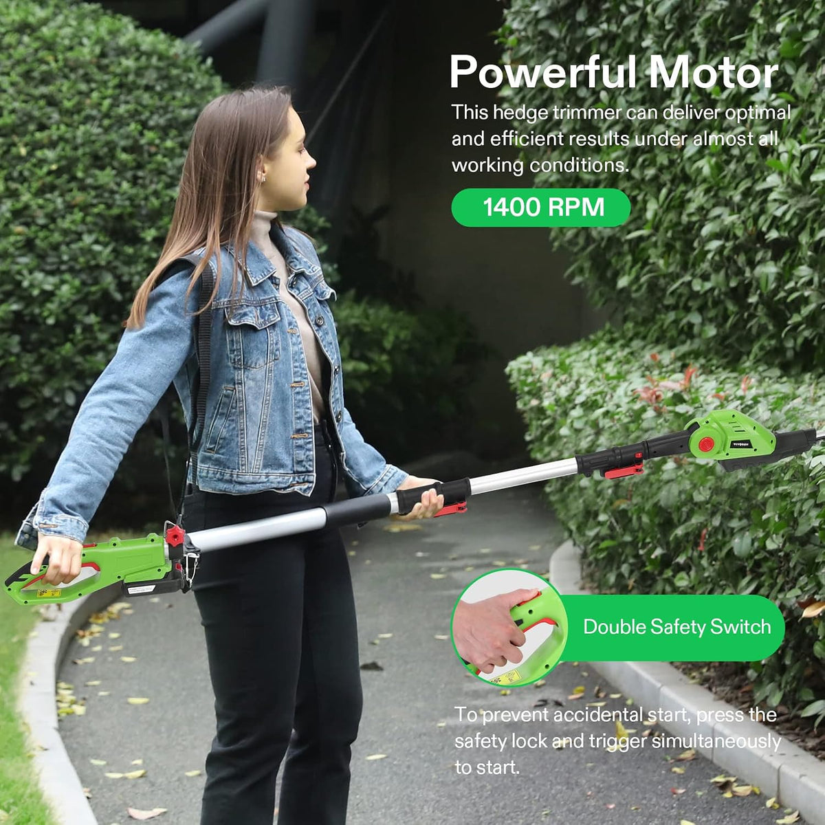 20" Cordless Hedge Trimmer, 20V Electric Bush Trimmer, 1400 RPM Shrub Trimmer, Dual-Action Laser Blade, 3/5" Cutting Capacity, Lightweight & Compact Trimmer, Battery and Fast Charger Included