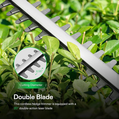 20" Cordless Hedge Trimmer, 20V Electric Bush Trimmer, 1400 RPM Shrub Trimmer, Dual-Action Laser Blade, 3/5" Cutting Capacity, Lightweight & Compact Trimmer, Battery and Fast Charger Included