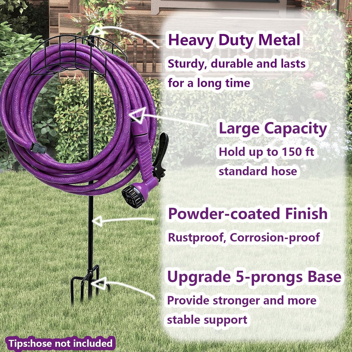 2-Pack Freestanding Garden Hose Holder with Upgraded 5-Prong Base