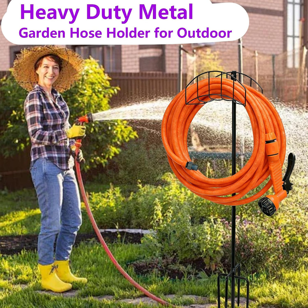 2-Pack Freestanding Garden Hose Holder with Upgraded 5-Prong Base