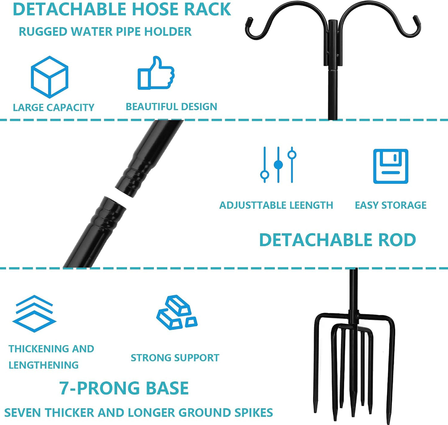 2-Pack Freestanding Garden Hose Holder with Upgraded 5-Prong Base