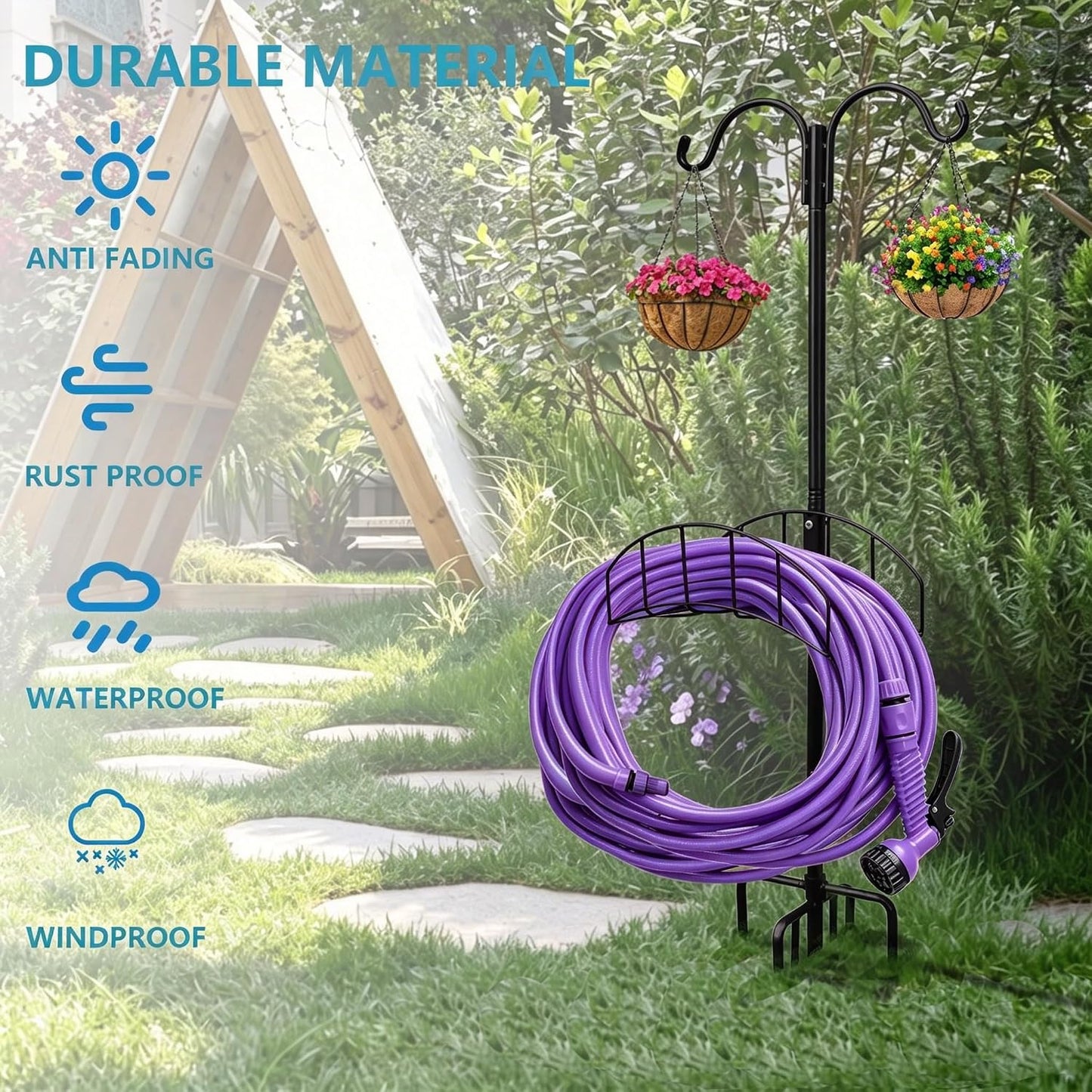 2-Pack Freestanding Garden Hose Holder with Upgraded 5-Prong Base