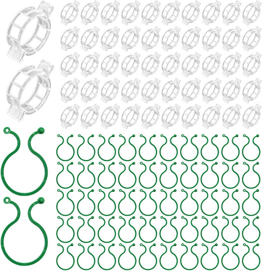 200 Pcs Plant Support Clips, 2 Types in 1 Pack, Plastic Garden Clips for Tomato, Grape, Cucumber, Vine Plants, Reusable Plant Clips for Climbing Plants (Green White)