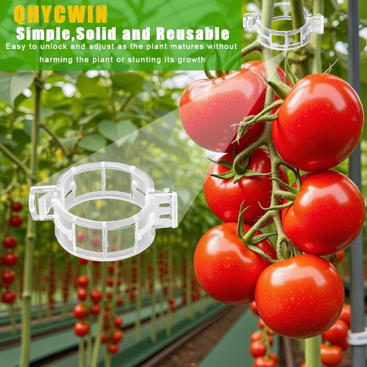 200 Pcs Plant Support Clips, 2 Types in 1 Pack, Plastic Garden Clips for Tomato, Grape, Cucumber, Vine Plants, Reusable Plant Clips for Climbing Plants (Green White)