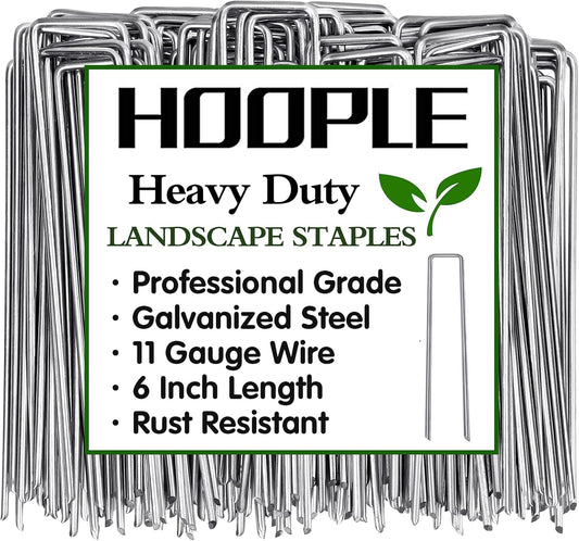 100 Pack 6 Inch 11 Gauge Heavy Duty Galvanized Landscape Staples, Garden Stakes & Sod Pins for Securing Weed Barrier Fabric, Landscape Fabric, Hoses, Netting & Outdoor Decorations