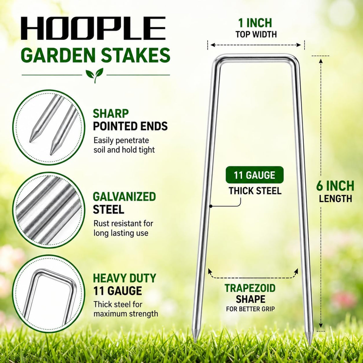 100 Pack 6 Inch 11 Gauge Heavy Duty Galvanized Landscape Staples, Garden Stakes & Sod Pins for Securing Weed Barrier Fabric, Landscape Fabric, Hoses, Netting & Outdoor Decorations