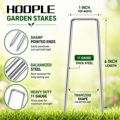 100 Pack 6 Inch 11 Gauge Heavy Duty Galvanized Landscape Staples, Garden Stakes & Sod Pins for Securing Weed Barrier Fabric, Landscape Fabric, Hoses, Netting & Outdoor Decorations