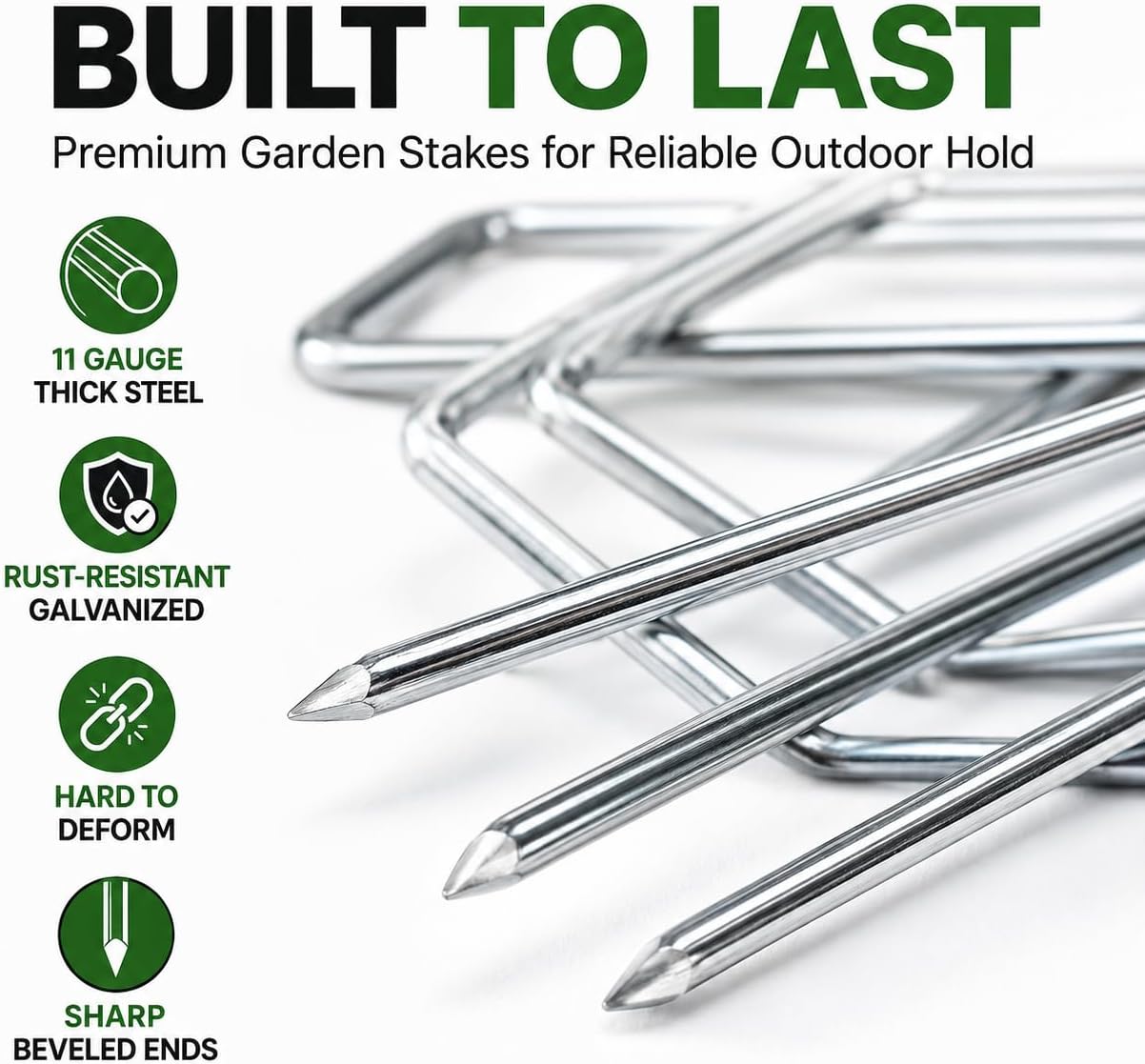 100 Pack 6 Inch 11 Gauge Heavy Duty Galvanized Landscape Staples, Garden Stakes & Sod Pins for Securing Weed Barrier Fabric, Landscape Fabric, Hoses, Netting & Outdoor Decorations