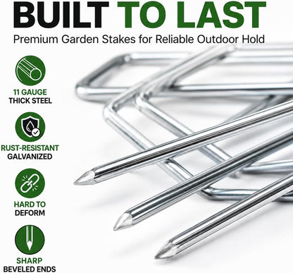 100 Pack 6 Inch 11 Gauge Heavy Duty Galvanized Landscape Staples, Garden Stakes & Sod Pins for Securing Weed Barrier Fabric, Landscape Fabric, Hoses, Netting & Outdoor Decorations