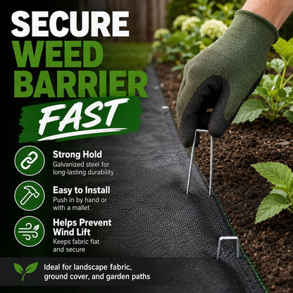 100 Pack 6 Inch 11 Gauge Heavy Duty Galvanized Landscape Staples, Garden Stakes & Sod Pins for Securing Weed Barrier Fabric, Landscape Fabric, Hoses, Netting & Outdoor Decorations