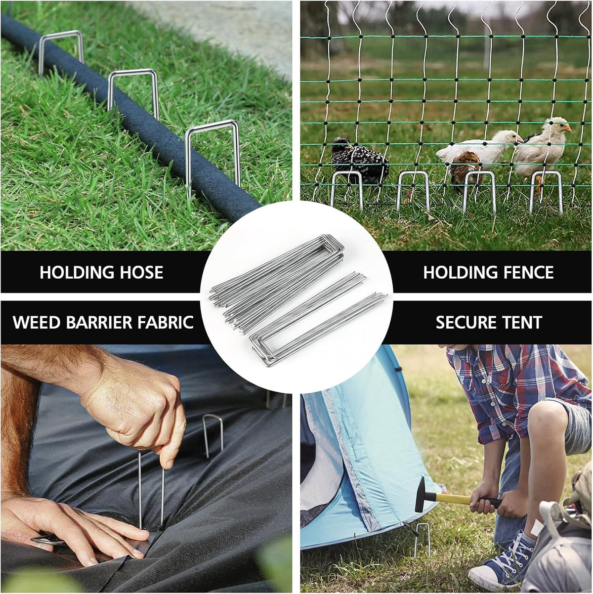 100 Pack 6 Inch 11 Gauge Heavy Duty Galvanized Landscape Staples, Garden Stakes & Sod Pins for Securing Weed Barrier Fabric, Landscape Fabric, Hoses, Netting & Outdoor Decorations