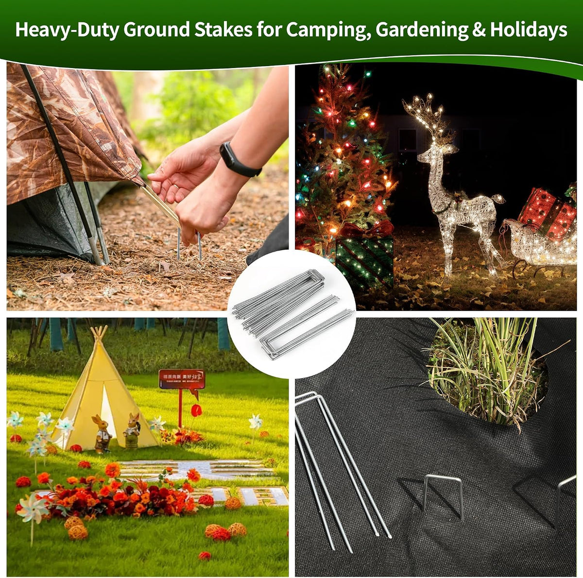 100 Pack 6 Inch 11 Gauge Heavy Duty Galvanized Landscape Staples, Garden Stakes & Sod Pins for Securing Weed Barrier Fabric, Landscape Fabric, Hoses, Netting & Outdoor Decorations