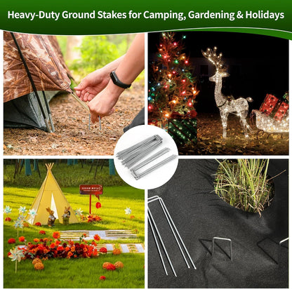 100 Pack 6 Inch 11 Gauge Heavy Duty Galvanized Landscape Staples, Garden Stakes & Sod Pins for Securing Weed Barrier Fabric, Landscape Fabric, Hoses, Netting & Outdoor Decorations