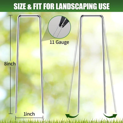 100 Pack 6 Inch 11 Gauge Heavy Duty Galvanized Landscape Staples, Garden Stakes & Sod Pins for Securing Weed Barrier Fabric, Landscape Fabric, Hoses, Netting & Outdoor Decorations