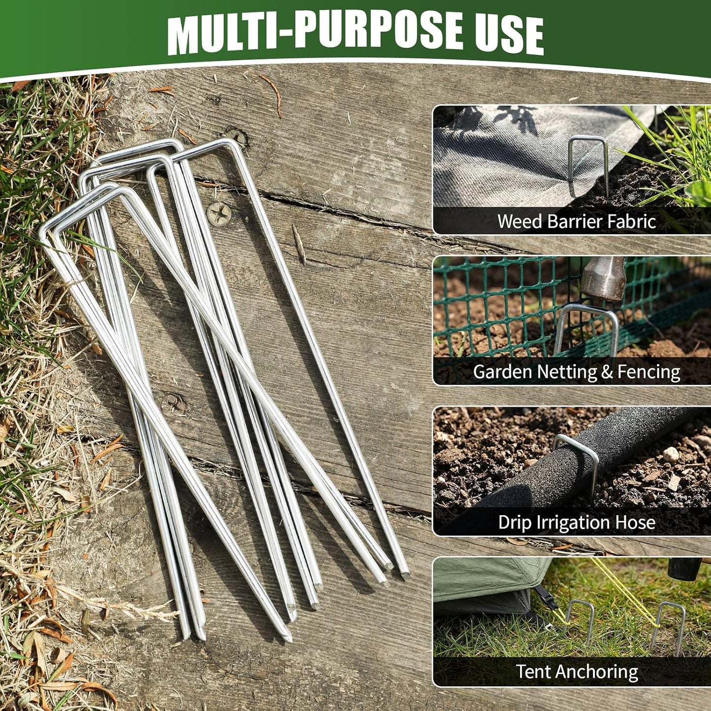 100 Pack 6 Inch 11 Gauge Heavy Duty Galvanized Landscape Staples, Garden Stakes & Sod Pins for Securing Weed Barrier Fabric, Landscape Fabric, Hoses, Netting & Outdoor Decorations