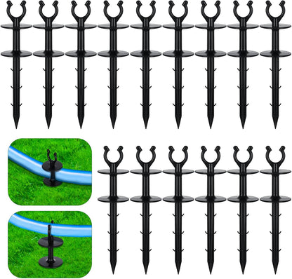 15 Pcs 2 in 1 Garden Hose Guide, Universal 10 Inch Hose Guide Stakes with Barbs, Water Sprinkler Support Spike to Keep Off Lawn for Yard Lawn Garden Flower Plant Tool(Black)