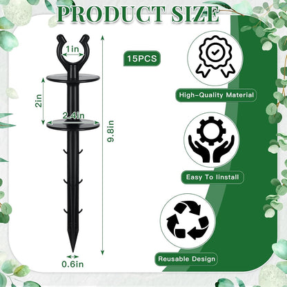 15 Pcs 2 in 1 Garden Hose Guide, Universal 10 Inch Hose Guide Stakes with Barbs, Water Sprinkler Support Spike to Keep Off Lawn for Yard Lawn Garden Flower Plant Tool(Black)