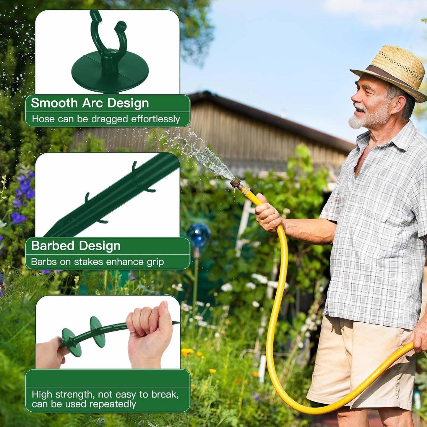 15 Pcs 2 in 1 Garden Hose Guide, Universal 10 Inch Hose Guide Stakes with Barbs, Water Sprinkler Support Spike to Keep Off Lawn for Yard Lawn Garden Flower Plant Tool(Black)
