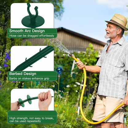 15 Pcs 2 in 1 Garden Hose Guide, Universal 10 Inch Hose Guide Stakes with Barbs, Water Sprinkler Support Spike to Keep Off Lawn for Yard Lawn Garden Flower Plant Tool(Black)
